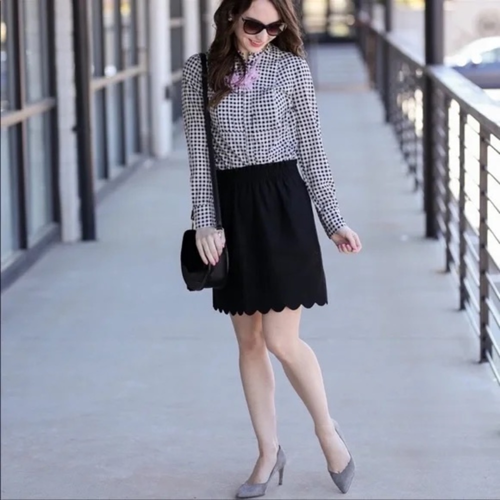 J.Crew NWT Black Linen Scalloped Sidewalk Skirt